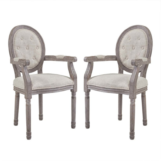 Arise Vintage French Upholstered Fabric Dining Armchair Set of 2 Beige by Modway