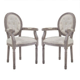 Arise Vintage French Upholstered Fabric Dining Armchair Set of 2 Beige by Modway