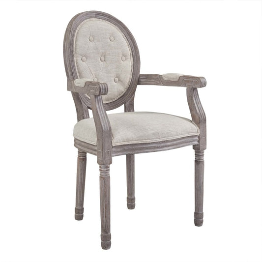 Arise Vintage French Upholstered Fabric Dining Armchair Set of 2 Beige by Modway