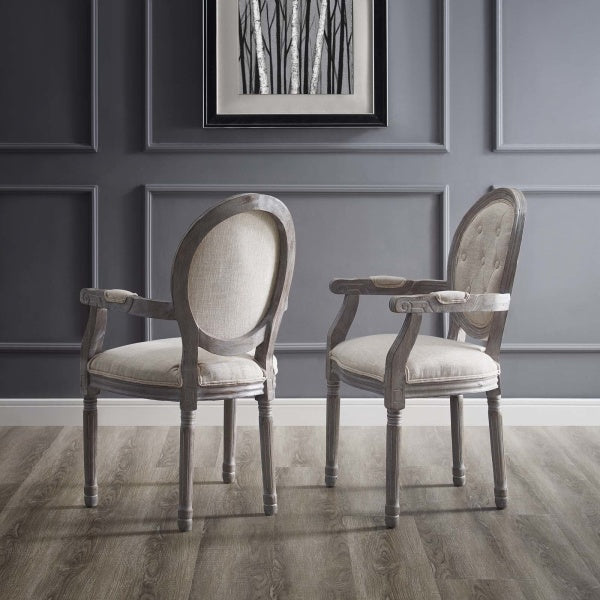 Arise Vintage French Upholstered Fabric Dining Armchair Set of 2 Beige by Modway