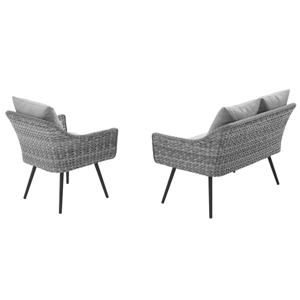 Endeavor 2 Piece Outdoor Patio Wicker Rattan Sectional Sofa Set in Gray Gray by Modway