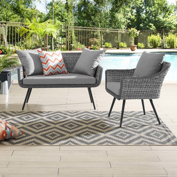 Endeavor 2 Piece Outdoor Patio Wicker Rattan Sectional Sofa Set in Gray Gray by Modway