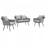 Endeavor 3 Piece Outdoor Patio Wicker Rattan Loveseat and Armchair Set Gray Gray by Modway
