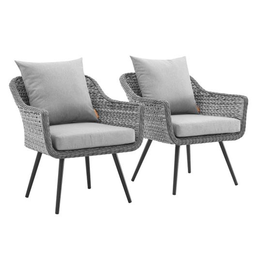 Endeavor Armchair Outdoor Patio Wicker Rattan Set of 2 in Gray Gray by Modway