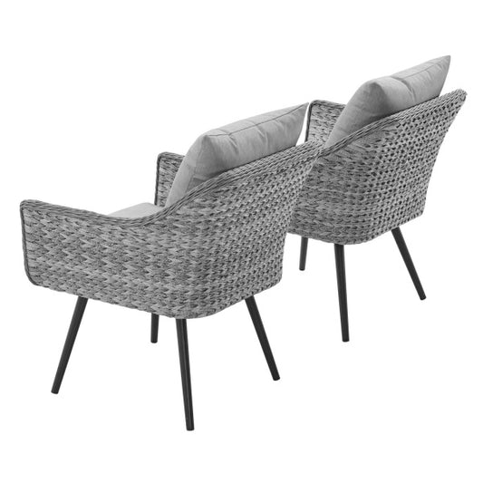 Endeavor Armchair Outdoor Patio Wicker Rattan Set of 2 in Gray Gray by Modway