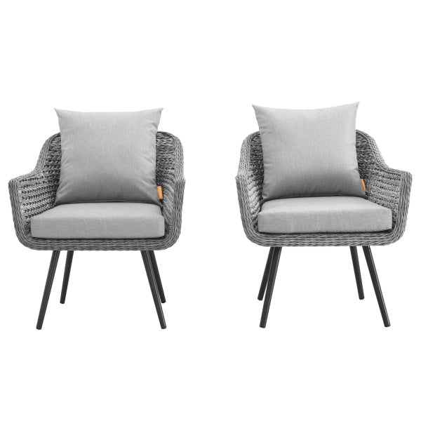 Endeavor Armchair Outdoor Patio Wicker Rattan Set of 2 in Gray Gray by Modway