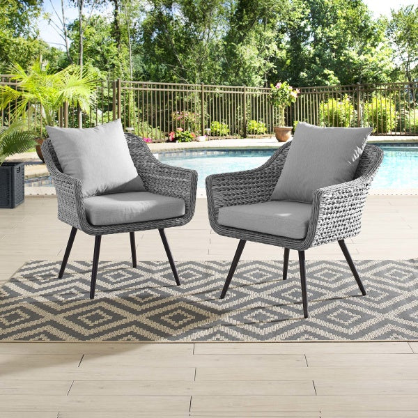 Endeavor Armchair Outdoor Patio Wicker Rattan Set of 2 in Gray Gray by Modway