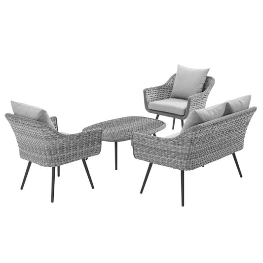 Endeavor 4 Piece Outdoor Patio Wicker Rattan Sectional Sofa Set in Gray Gray by Modway