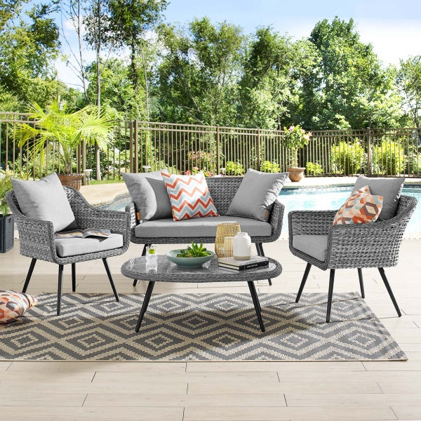 Endeavor 4 Piece Outdoor Patio Wicker Rattan Sectional Sofa Set in Gray Gray by Modway