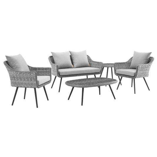 Endeavor 5 Piece Outdoor Patio Wicker Rattan Sectional Sofa Set in Gray Gray by Modway