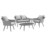 Endeavor 5 Piece Outdoor Patio Wicker Rattan Sectional Sofa Set in Gray Gray by Modway