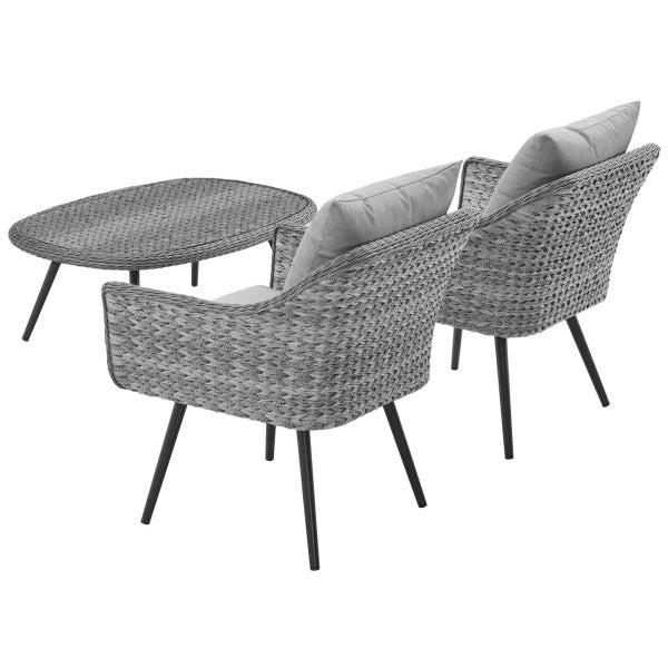 Endeavor 3 Piece Outdoor Patio Wicker Rattan Sectional Sofa Set in Gray Gray by Modway