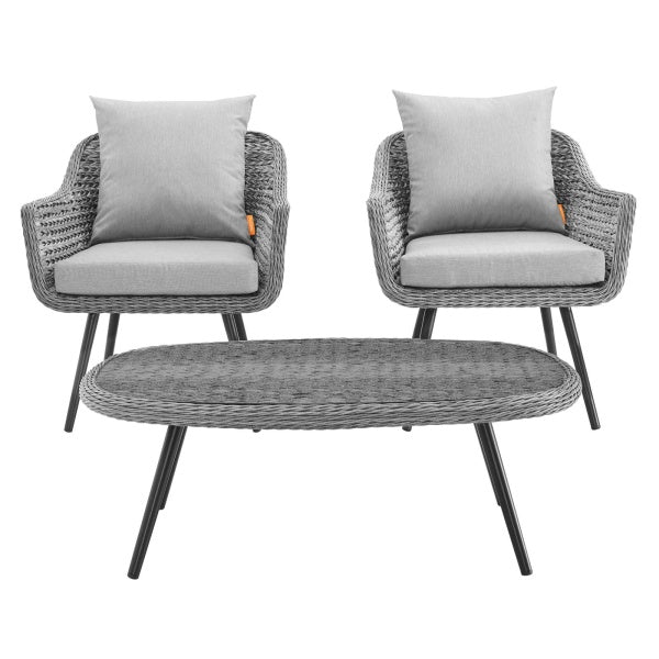 Endeavor 3 Piece Outdoor Patio Wicker Rattan Sectional Sofa Set in Gray Gray by Modway