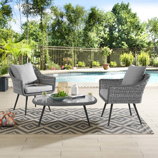 Endeavor 3 Piece Outdoor Patio Wicker Rattan Sectional Sofa Set in Gray Gray by Modway