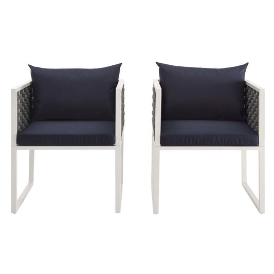 Stance Dining Armchair Outdoor Patio Aluminum Set of 2 | Polyester by Modway
