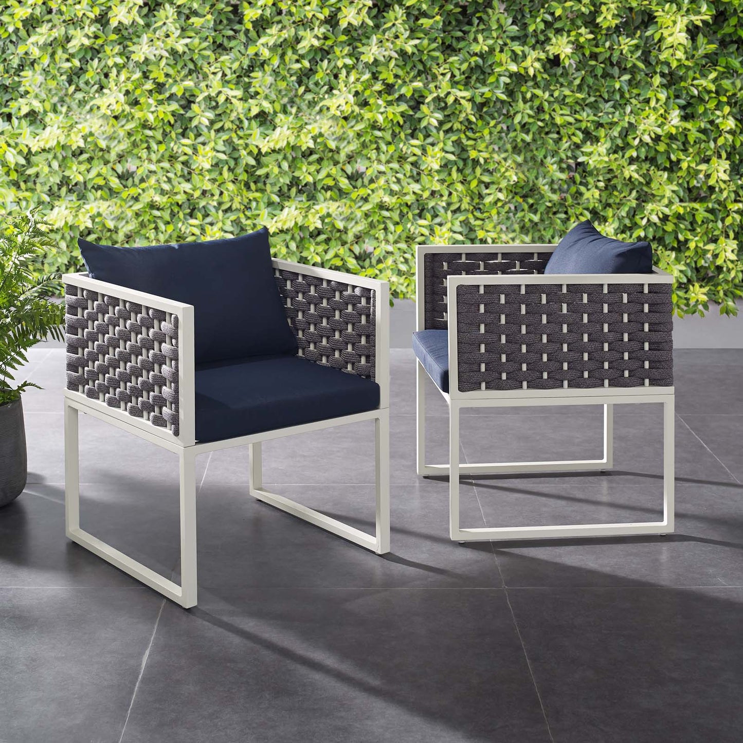 Stance Dining Armchair Outdoor Patio Aluminum Set of 2 | Polyester by Modway