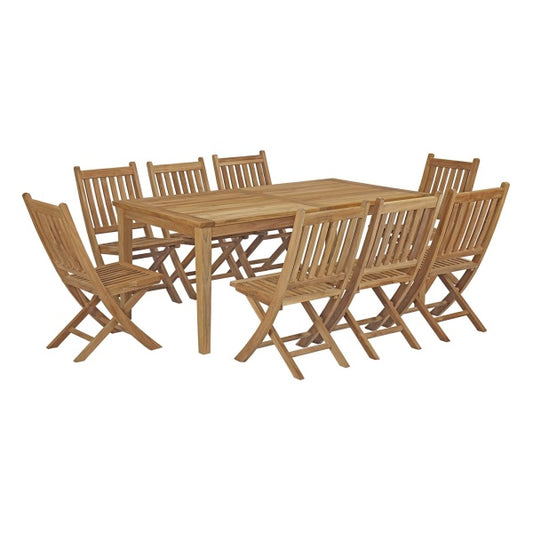 Marina 9 Piece Outdoor Patio Teak Outdoor Dining Set Natural By Modway