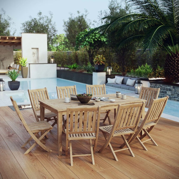 Marina 9 Piece Outdoor Patio Teak Outdoor Dining Set Natural By Modway