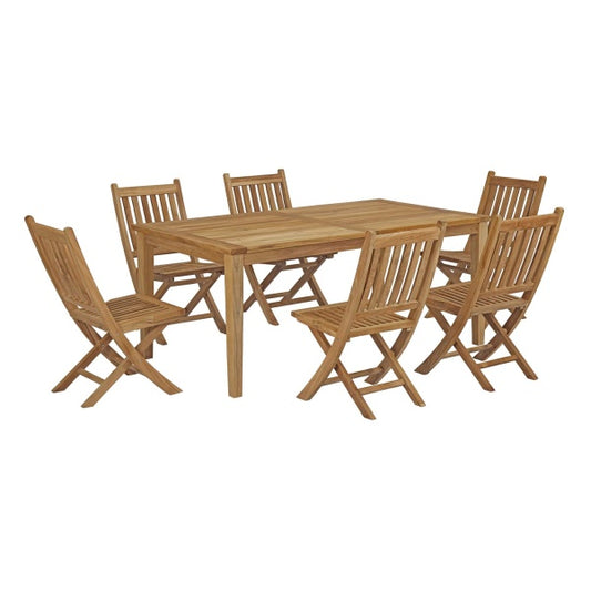 Marina 7 Piece Outdoor Patio Teak Outdoor Dining Set Natural By Modway
