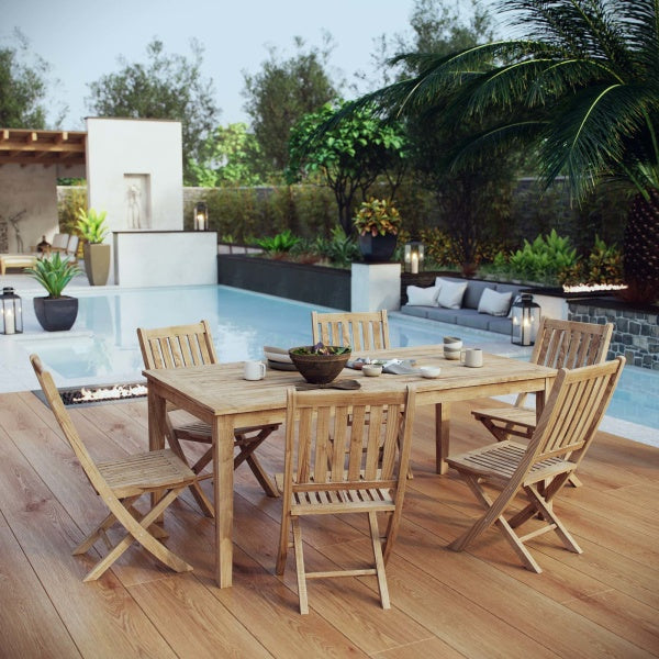 Marina 7 Piece Outdoor Patio Teak Outdoor Dining Set Natural By Modway