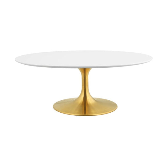 Lippa 42" Oval-Shaped Coffee Table With Gold Base in Gold White By Modway