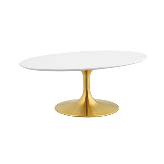 Lippa 42" Oval-Shaped Coffee Table With Gold Base in Gold White By Modway