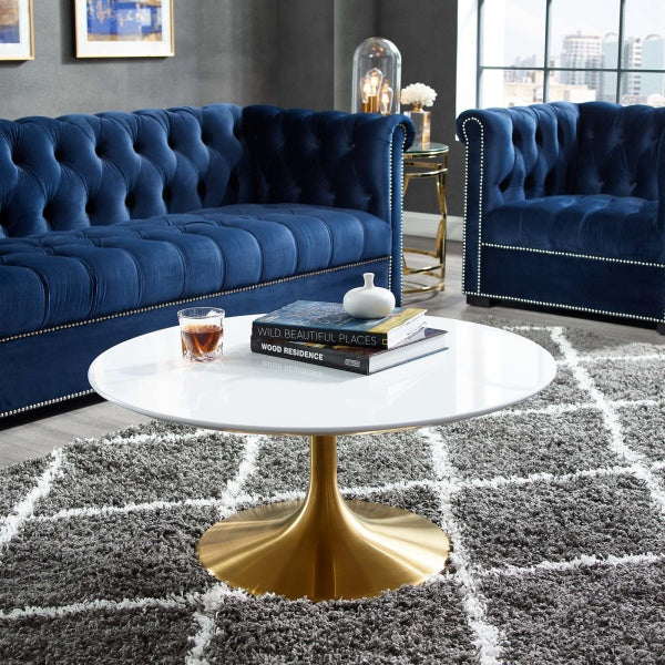 Lippa 36" Round Coffee Table with Gold Base in Gold White by Modway