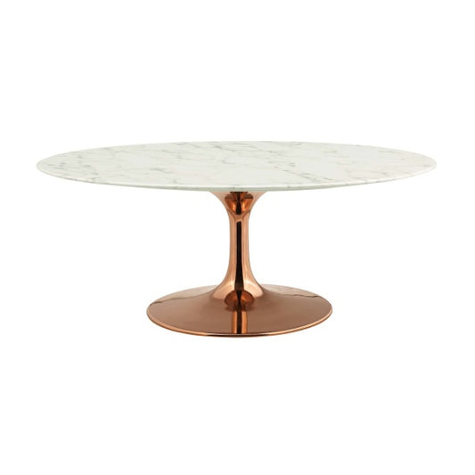Lippa 42" OvalShaped Coffee Table With Rose Gold Base in Rose Gold White By Modway