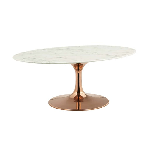 Lippa 42" OvalShaped Coffee Table With Rose Gold Base in Rose Gold White By Modway