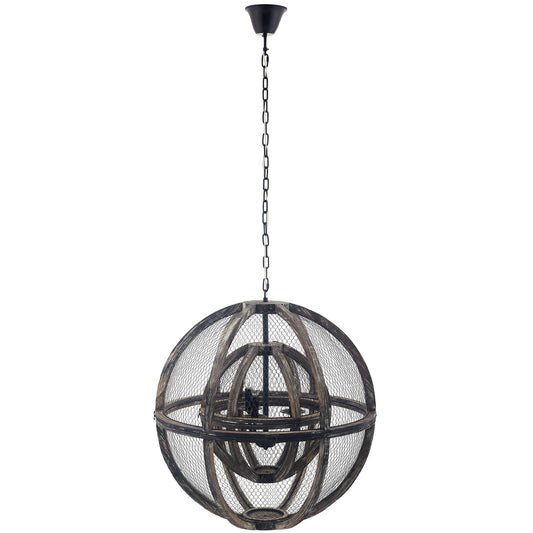 Gravitate Globe Rustic Oak Wood Pendant Light Chandelier in Brown by Modway