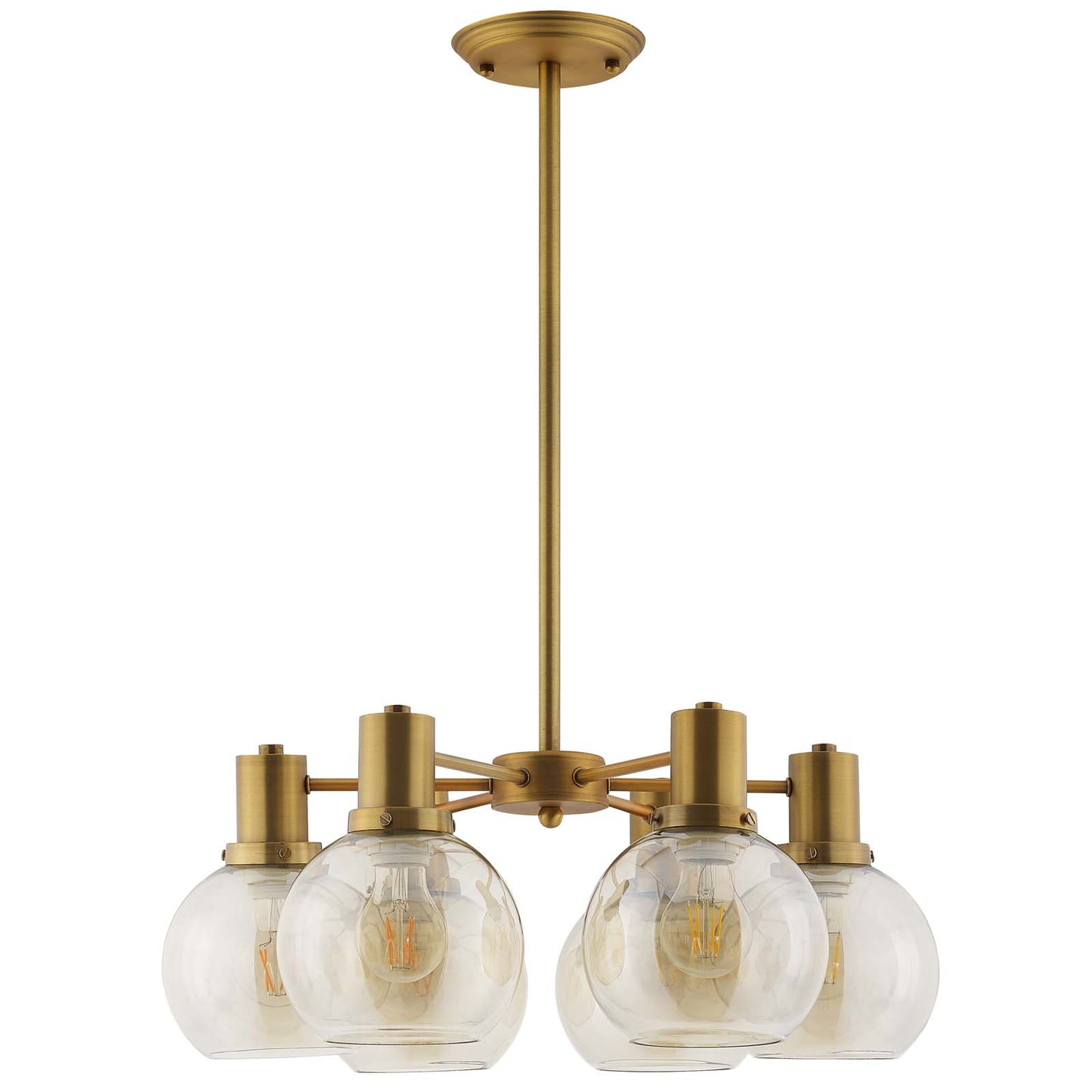 Resound Amber Glass And Brass Pendant Chandelier in Gold by Modway