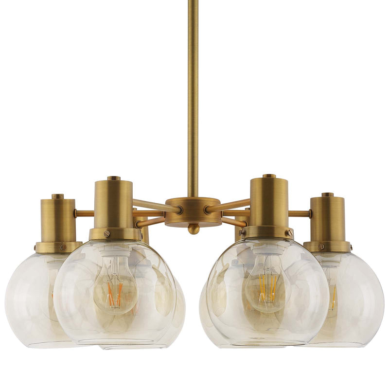 Resound Amber Glass And Brass Pendant Chandelier in Gold by Modway