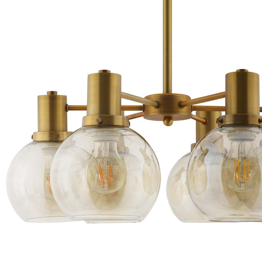 Resound Amber Glass And Brass Pendant Chandelier in Gold by Modway