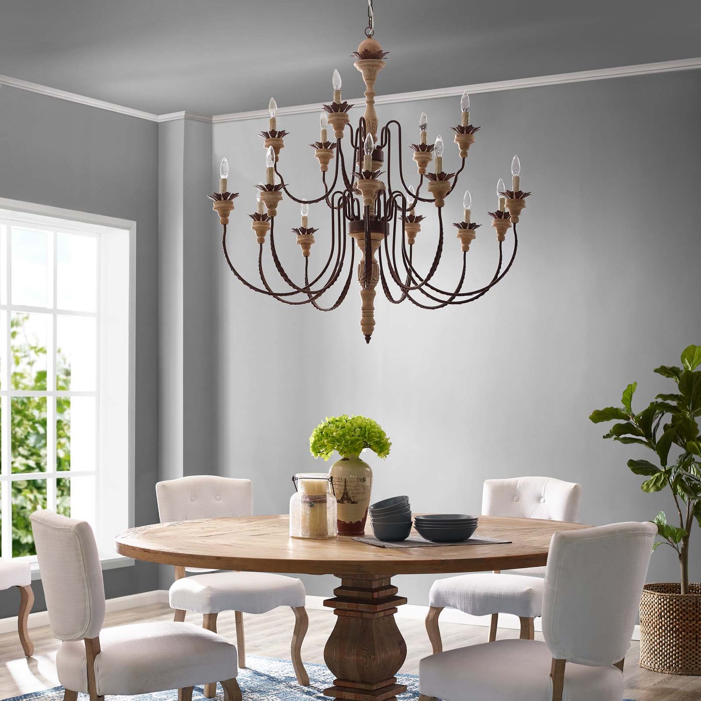 Nobility Pendant Light Ceiling Candelabra Chandelier in Brown by Modway