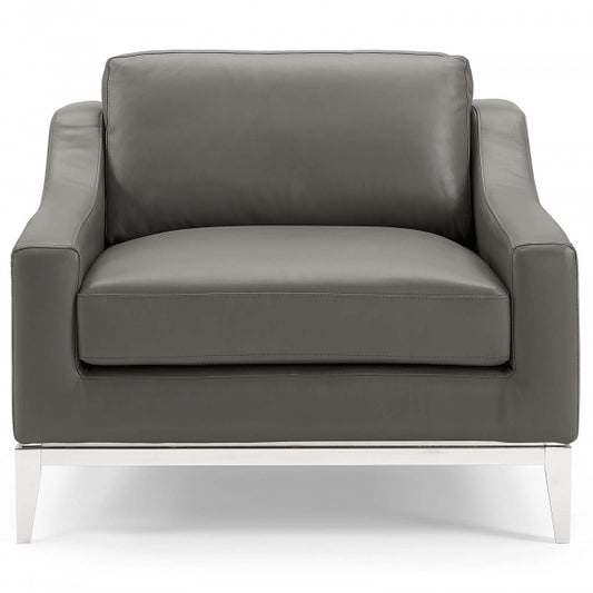 Harness Stainless Steel Base Leather Armchair by Modway