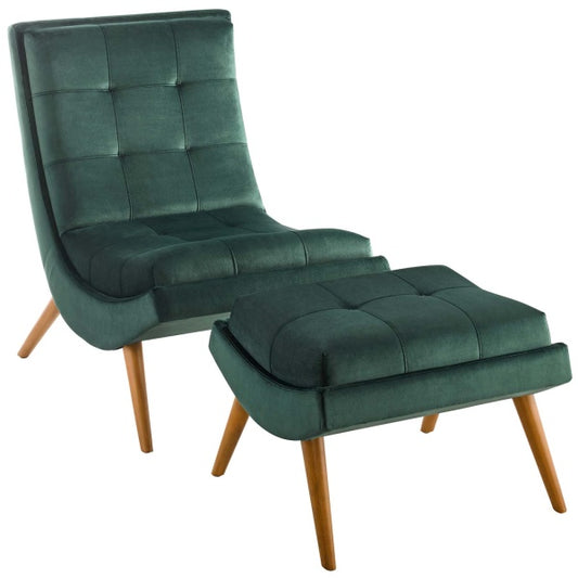 Ramp Upholstered Performance Velvet Lounge Chair and Ottoman Set by Modway