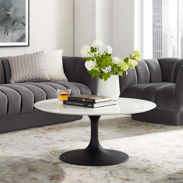 Lippa 36" Round Wood Coffee Table in Black White By Modway