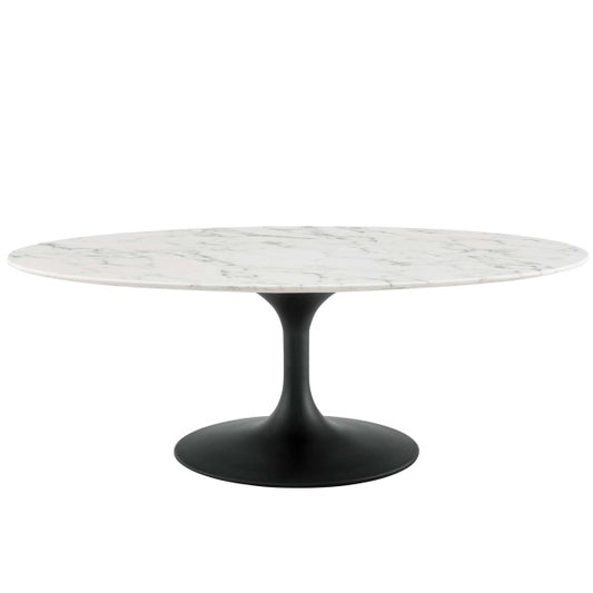 Lippa 48" OvalShaped Artificial Marble Coffee Table in Black White by Modway