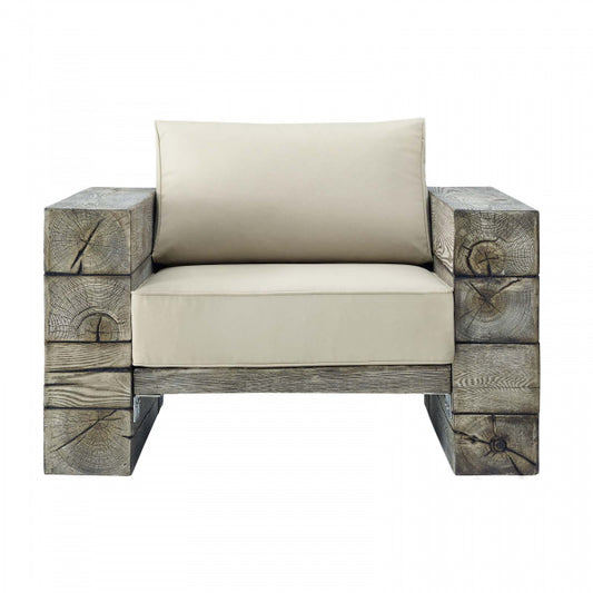 Manteo Rustic Coastal Outdoor Patio Sunbrella Lounge Armchair Light Gray Beige by Modway