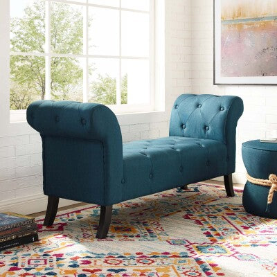 Evince Button Tufted Accent Upholstered Fabric Bench Blue | Polyester by Modway
