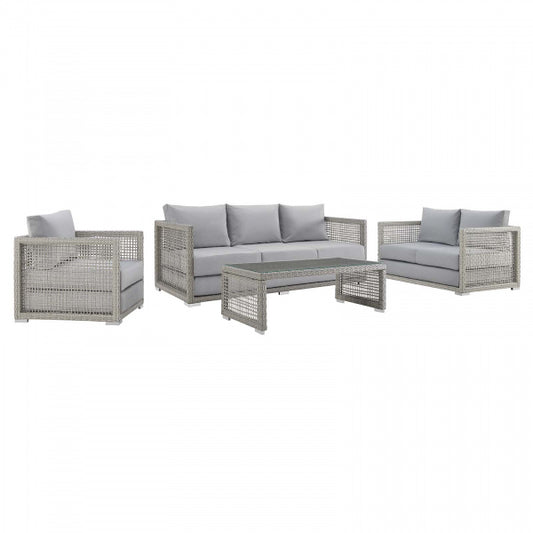 Aura 4 Piece Outdoor Patio Wicker Rattan Set Gray Gray by Modway