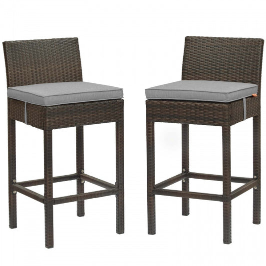 Conduit Bar Stool Outdoor Patio Wicker Rattan Set of 2 Brown Gray by Modway