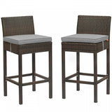 Conduit Bar Stool Outdoor Patio Wicker Rattan Set of 2 Brown Gray by Modway