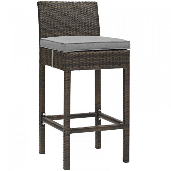 Conduit Bar Stool Outdoor Patio Wicker Rattan Set of 2 Brown Gray by Modway