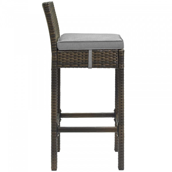 Conduit Bar Stool Outdoor Patio Wicker Rattan Set of 2 Brown Gray by Modway
