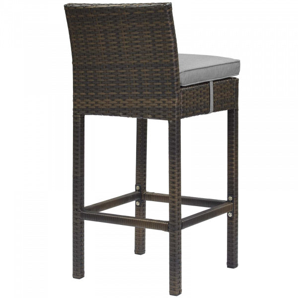 Conduit Bar Stool Outdoor Patio Wicker Rattan Set of 2 Brown Gray by Modway