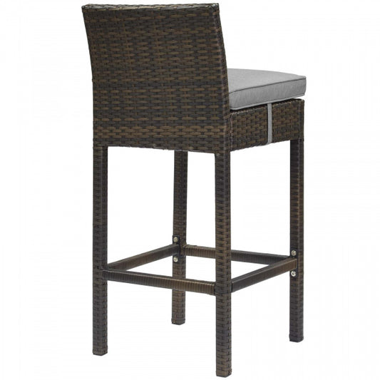 Conduit Bar Stool Outdoor Patio Wicker Rattan Set of 2 Brown Gray by Modway