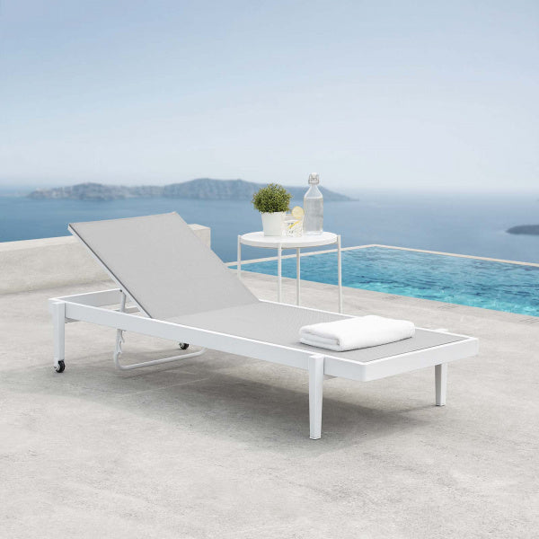 Charleston Outdoor Patio Aluminum Chaise Lounge Chair White Gray by Modway