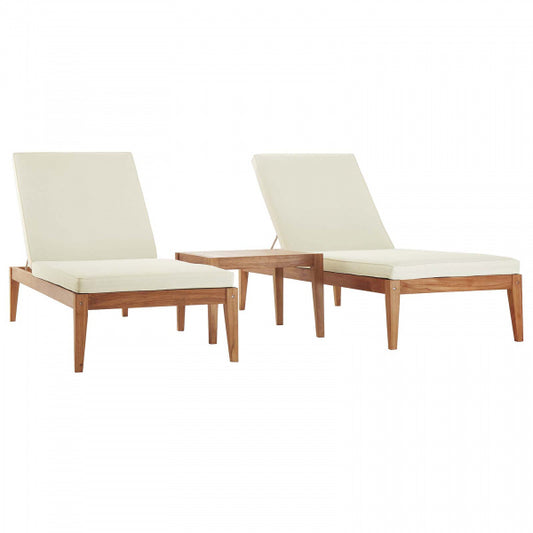 Northlake 3 Piece Outdoor Patio Premium Grade A Teak Wood Set Natural White by Modway