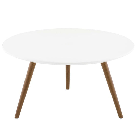 Lippa 28" Round Wood Top Coffee Table with Tripod Base Walnut White By Modway
